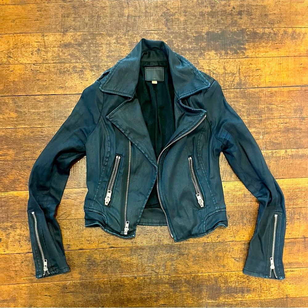 True Religion Coated Moto Biker Jacket